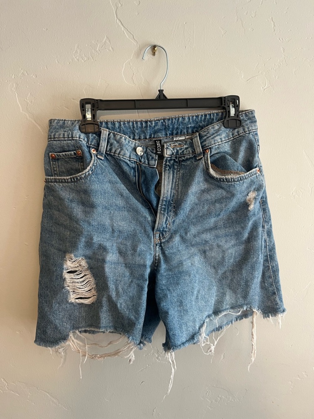 H&M Divided Medium Blue Denim Shorts with Frayed Hem
